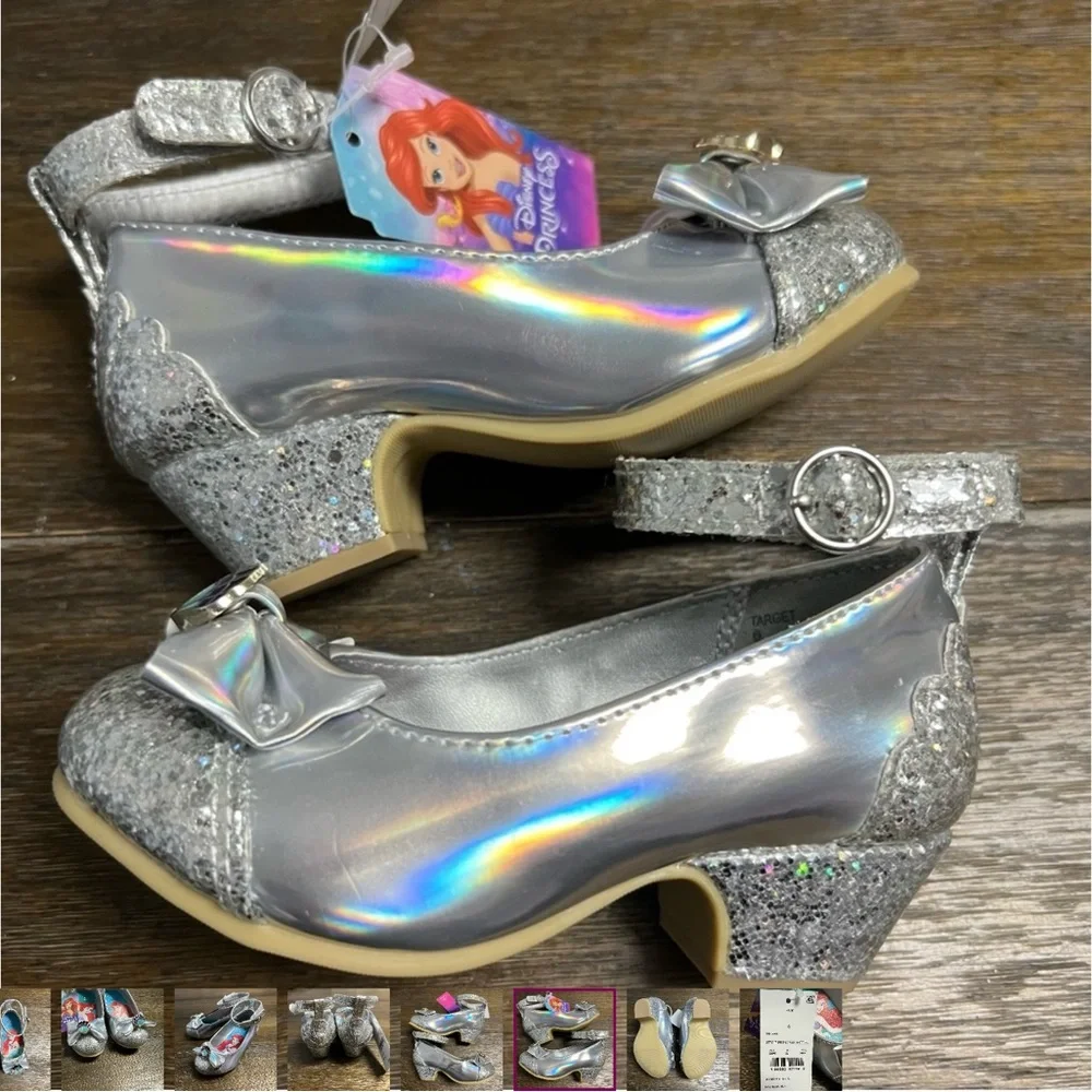 New Disney glitter heeled dress up shoes Ariel  in silver size 6